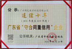 产品喜讯-保瓦公司连续十年荣获广东省